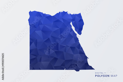Egypt Map - Polygon Style Vector Illustration in Deep Blue Gradient, Low Poly Geometric Design, Clean Silhouette Isolated on White Background for Infographics.