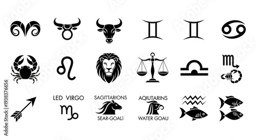 Zodiac Signs Collection - A Set of Astrological Symbols and Icons.