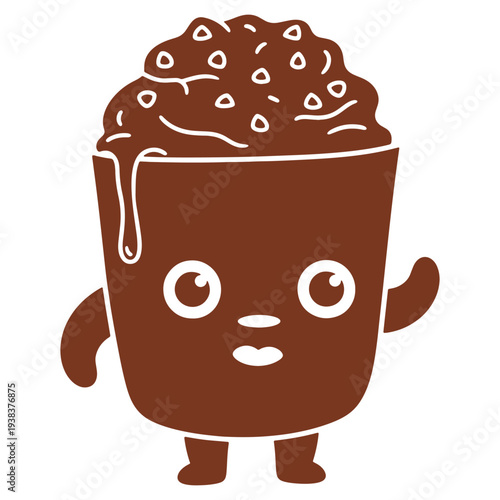 Cute Chocolate Cup Character with Whipped Cream Topping  Fun Food Illustration
