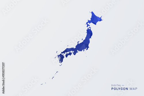 Japan Map - Polygon Style Vector Illustration in Deep Blue Gradient, Low Poly Geometric Design, Clean Silhouette Isolated on White Background for Infographics.