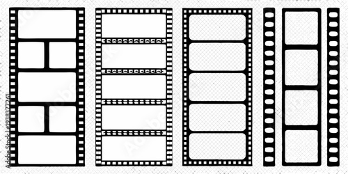 Arrangement of vintage film strips with varying frame counts