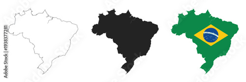 Brazil Map Signs Collection – Line, Solid and Flag Design
