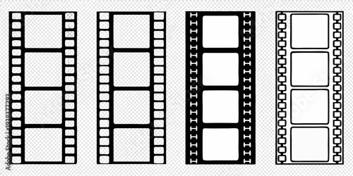 Arrangement of vintage film strips with varying frame counts on a background