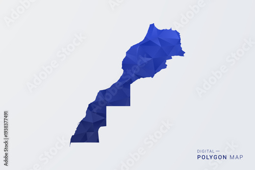 Morocco Map - Polygon Style Vector Illustration in Deep Blue Gradient, Low Poly Geometric Design, Clean Silhouette Isolated on White Background for Infographics.