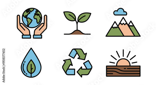 Foto Collection of Environmental Nature Conservation Symbols Featuring Earth Plant Mo