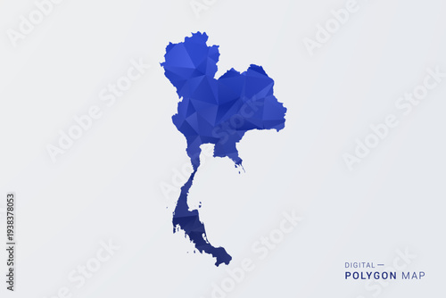 Thailand Map - Polygon Style Vector Illustration in Deep Blue Gradient, Low Poly Geometric Design, Clean Silhouette Isolated on White Background for Infographics.
