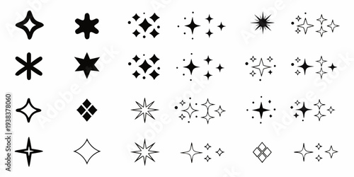 Collection of various black starburst and sparkle graphic elements