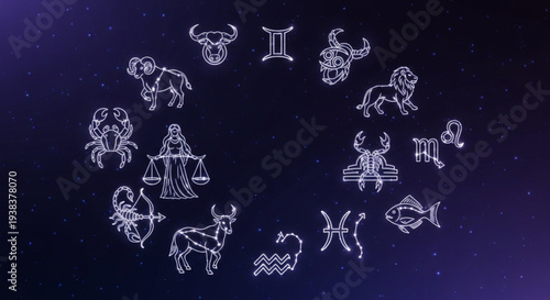 Zodiac Signs Circle - A Celestial Wheel of Astrological Symbols.