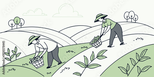 A group of dinosaurs roaming through a lush prehistoric landscape with mountains in the background. Vector