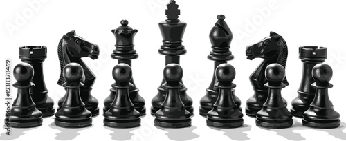 Black chess pieces strategy concept, leadership planning competition game board symbol, intelligence tactic teamwork success idea vector illustration