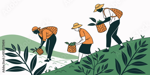 A group of people in orange outfits are working on a construction site. Vector