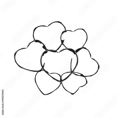Group of overlapping heart outlines forming a playful romantic doodle illustration.