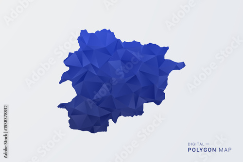 Andorra Map - Polygon Style Vector Illustration in Deep Blue Gradient, Low Poly Geometric Design, Clean Silhouette Isolated on White Background for Infographics.