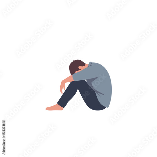 Man huddled in fetal position, illustrating sadness, despair, and isolation.