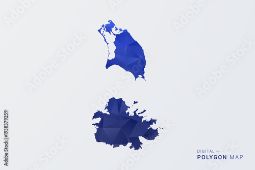 Antigua and Barbuda Map - Polygon Style Vector Illustration in Deep Blue Gradient, Low Poly Geometric Design, Clean Silhouette Isolated on White Background for Infographics.