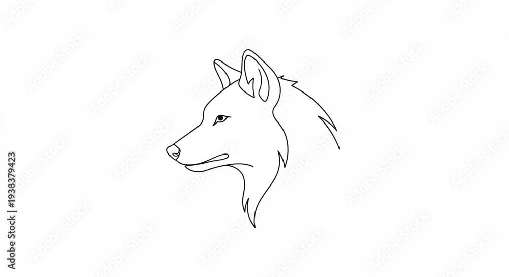 Fototapeta premium Simple Line Drawing of Wolf Head Profile.