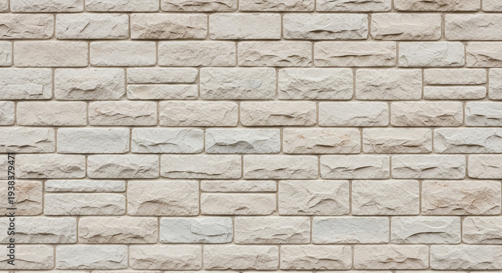 Obraz premium Texture of a light beige brick wall with visible mortar and rough surface