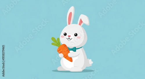 Adorable white rabbit holding a juicy carrot happily