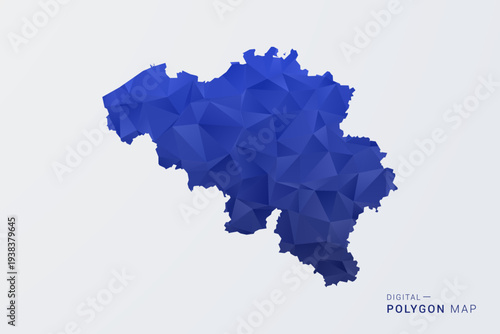 Belgium Map - Polygon Style Vector Illustration in Deep Blue Gradient, Low Poly Geometric Design, Clean Silhouette Isolated on White Background for Infographics.
