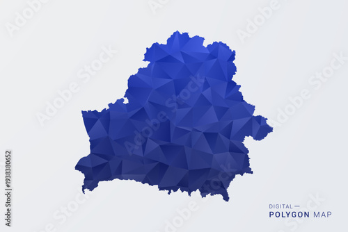 Belarus Map - Polygon Style Vector Illustration in Deep Blue Gradient, Low Poly Geometric Design, Clean Silhouette Isolated on White Background for Infographics.
