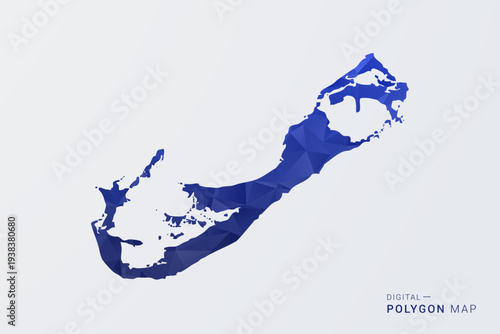 Bermuda Map - Polygon Style Vector Illustration in Deep Blue Gradient, Low Poly Geometric Design, Clean Silhouette Isolated on White Background for Infographics.