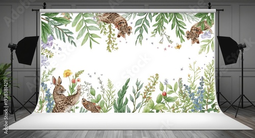 White backdrop botanical ar...