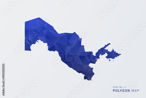 Uzbekistan Map - Polygon Style Vector Illustration in Deep Blue Gradient, Low Poly Geometric Design, Clean Silhouette Isolated on White Background for Infographics.