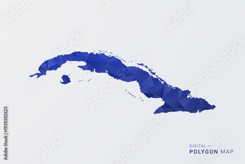 Cuba Map - Polygon Style Vector Illustration in Deep Blue Gradient, Low Poly Geometric Design, Clean Silhouette Isolated on White Background for Infographics.