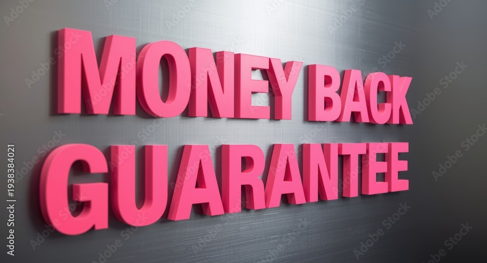 Obraz premium Money Back Guarantee sign displayed on a promotional backdrop with bold lettering