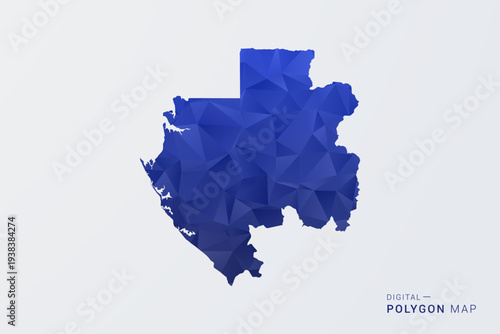 Gabon Map - Polygon Style Vector Illustration in Deep Blue Gradient, Low Poly Geometric Design, Clean Silhouette Isolated on White Background for Infographics.