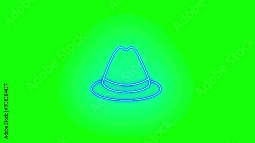 Neon Fedora Hat Icon on Green Screen
