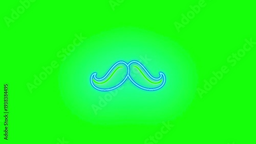 Neon Mustache Icon on Green Screen