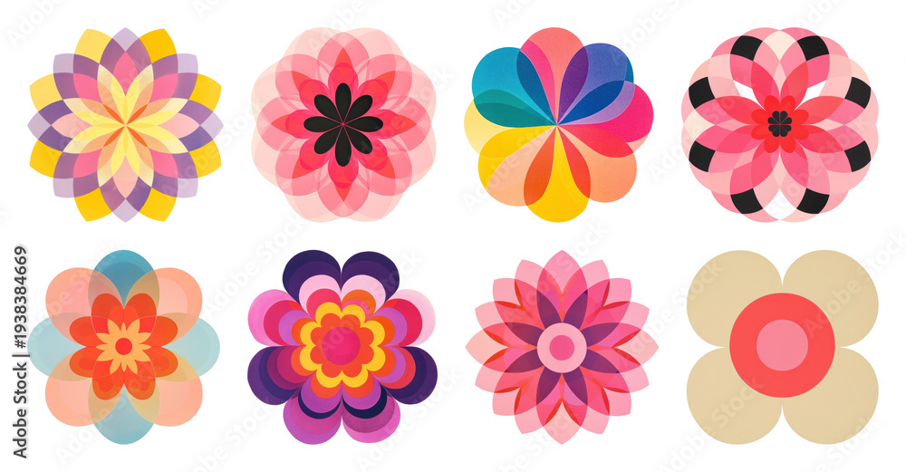Obraz premium PNG Colorful geometric floral patterns element set on transparent background