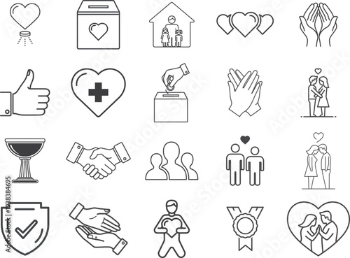 Collection of icons representing various social, health, and community themes