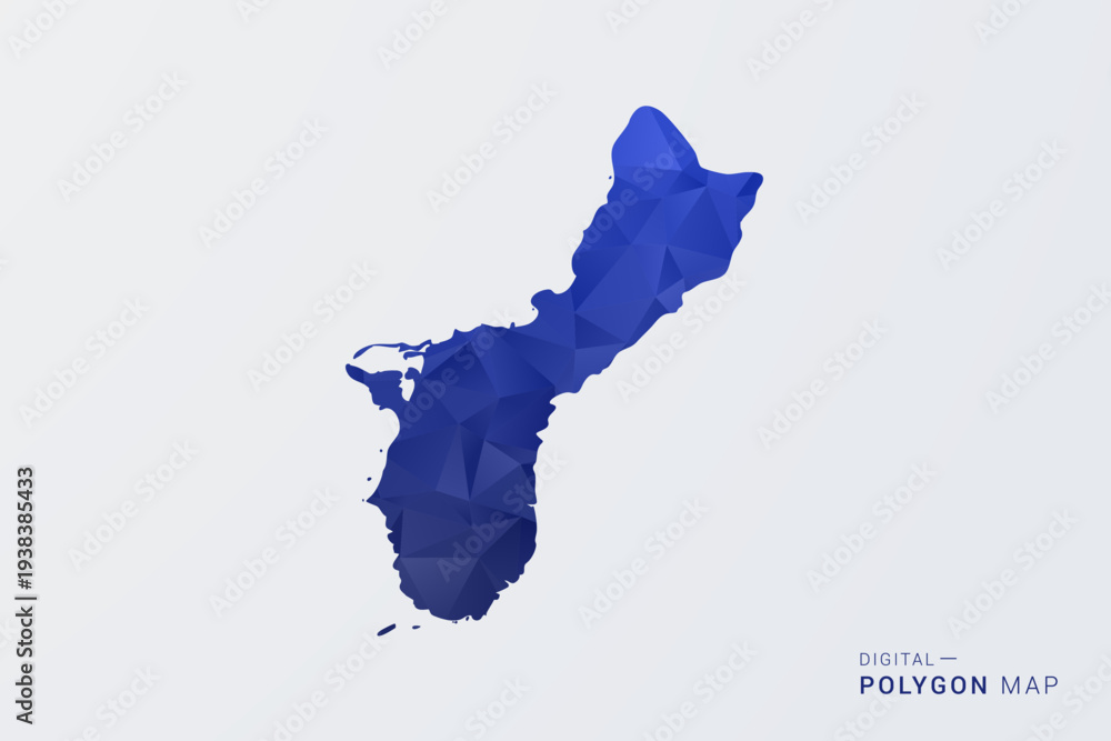 Ταπετσαρία Guam Map - Polygon Style Vector Illustration in Deep Blue Gradient, Low Poly Geometric Design, Clean Silhouette Isolated on White Background for Infographics