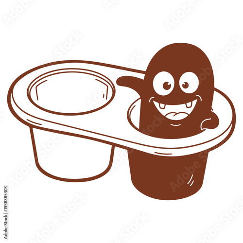 Happy Chocolate Character Holding Double Cup Dessert Treat Illustration