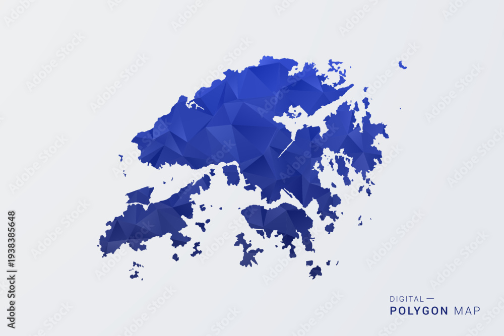 Fototapeta premium Hong Kong Map - Polygon Style Vector Illustration in Deep Blue Gradient, Low Poly Geometric Design, Clean Silhouette Isolated on White Background for Infographics.