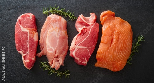 Assorted raw beef chicken p...