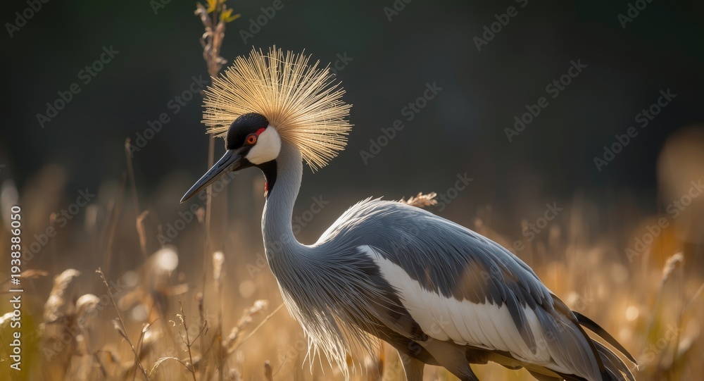 Obraz premium Demoiselle crane with detailed feathers basking in sunlight