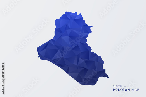 Iraq Map - Polygon Style Vector Illustration in Deep Blue Gradient, Low Poly Geometric Design, Clean Silhouette Isolated on White Background for Infographics.