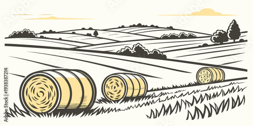 A picturesque landscape of rolling hills and a winding river under a clear sky Vector