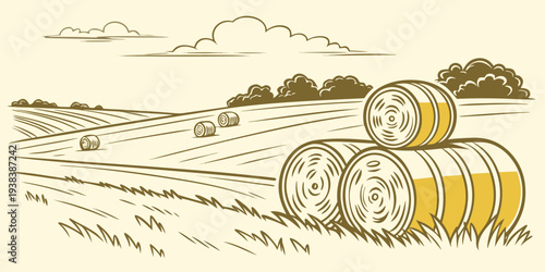 A serene landscape featuring a vast field of sunflowers under a clear blue sky. Vector