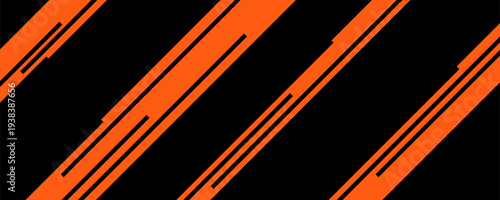 Wide black and orange abstract sports background with dynamic diagonal lines, modern vector design for banners and sport events.