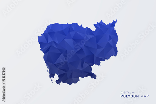 Photography Cambodia Map - Polygon Style Vector Illustration in Deep Blue Gradient, Low Poly Geometric Design, Clean Silhouette Isolated on White Background for Infographics