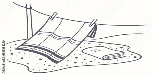 A book lying open on a sandy beach with footprints nearby. Vector