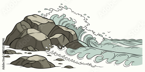 A majestic mountain range with snow-covered peaks and a deep blue lake below. Vector