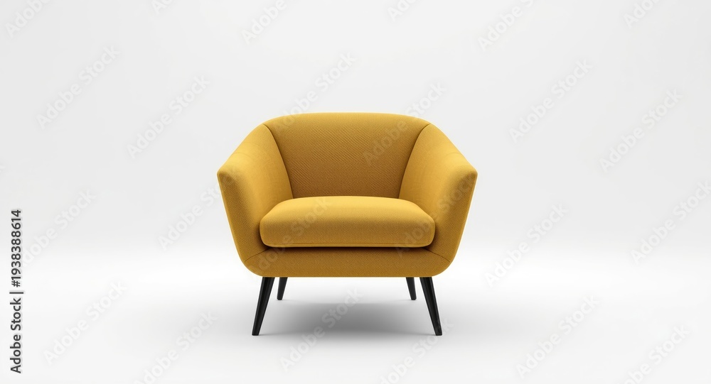 Fototapeta premium Contemporary yellow textile armchair displayed on a clean white backdrop
