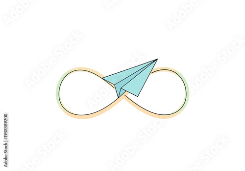 Paper Airplane Flying Through Infinity Symbol Representing Endless Possibilities and Unlimited Potential for Travel and Dreams