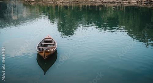 A drifting boat on a smooth...