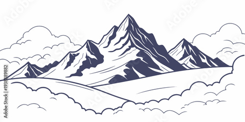 Majestic snow-covered mountain peaks rising above a tranquil lake Vector